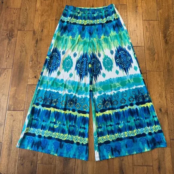 Lot of 4 Womens L/XL Palazzo Pants Boho Tribal Print Elastic Waist Wide Leg - Picture 11 of 12